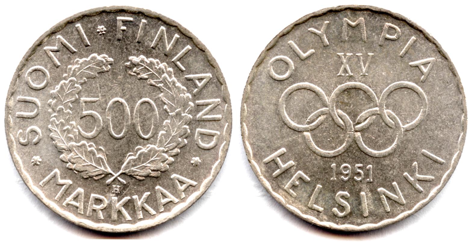 Maailman ensimmäinen moderni olympiaraha lyötiin Helsingin vuoden 1952 kesäolympialaisten kunniaksi.