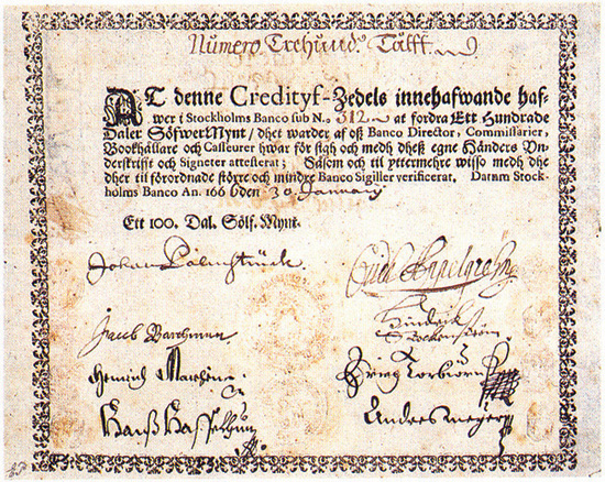 Stockholms Bancon seteli 1660-luvulta