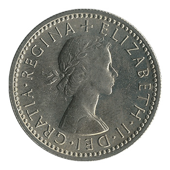 Yhdistyneen kuningaskunnan 6 pencen raha vuodelta 1962