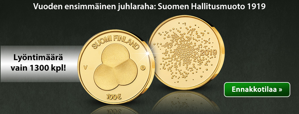 Suomen Hallitusmuoto 1919 -kultaraha 2019