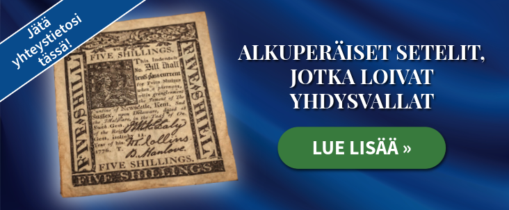 Aito käsin allekirjoitettu seteli Yhdysvaltojen syntyhetkeltä 250 vuoden takaa!