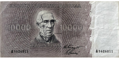 10000 mk seteli vuodelta 1955 – J.V. Snellman