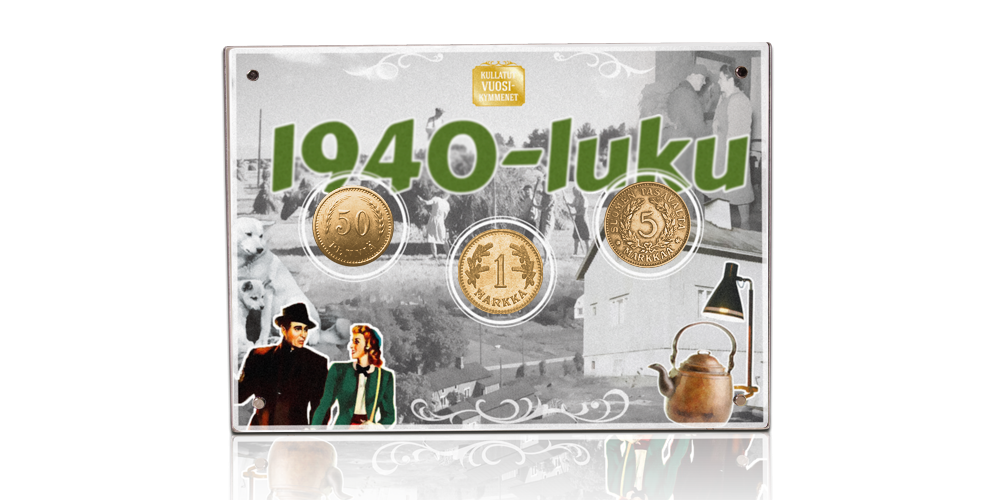 1940-luku akryyli ja kullatut käyttörahat. 1940-luku akryyli ja kullatut käyttörahat.