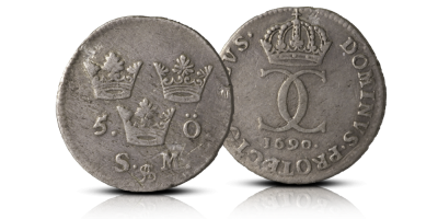 Kuningas Kaarle XI:n 5 ören hopearaha 1690-1694