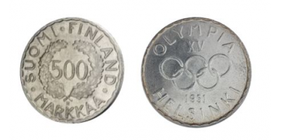 Helsingin olympiakisojen hopearaha 500 mk vuodelta 1951