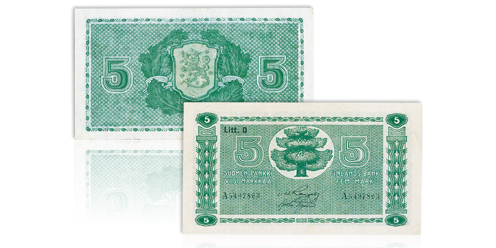 Alkuperäinen 5 markan seteli vuodelta 1939