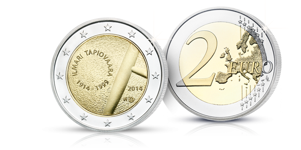 Ilmari Tapiovaaraa kunnioittava 2 euron juhlaraha Ilmari Tapiovaaraa kunnioittava 2 euron juhlaraha