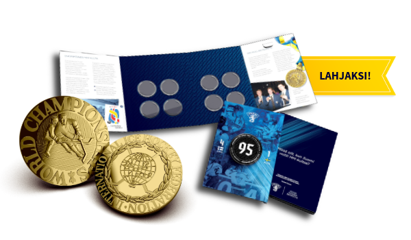 LAHJAKSI keräilykansio ja MM-95 kultamitalin näköislyönti