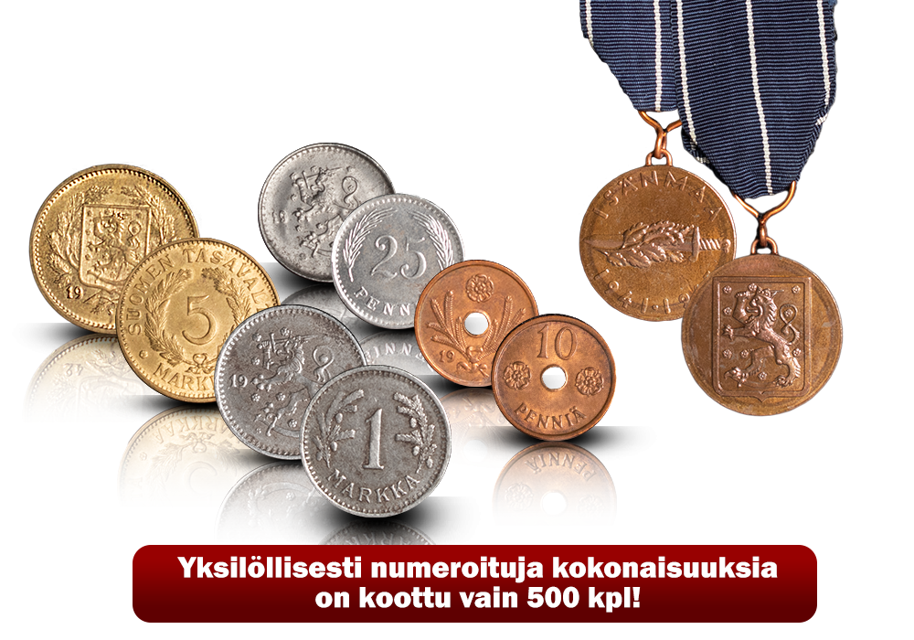 Jatkosodan käyttörahat kokonaisuuksia on koottu vain 500 kpl! Jatkosodan käyttörahat kokonaisuuksia on koottu vain 500 kpl!
