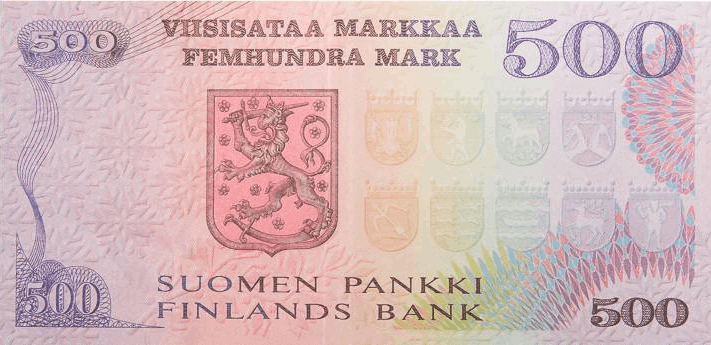 Kekkonen 500mk seteli vuodelta 1975 takapuoli