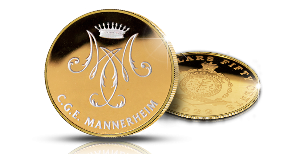 Mannerheim-kultaraha 2022 platinoidulla monogrammilla Mannerheim-kultaraha 2022 platinoidulla monogrammilla