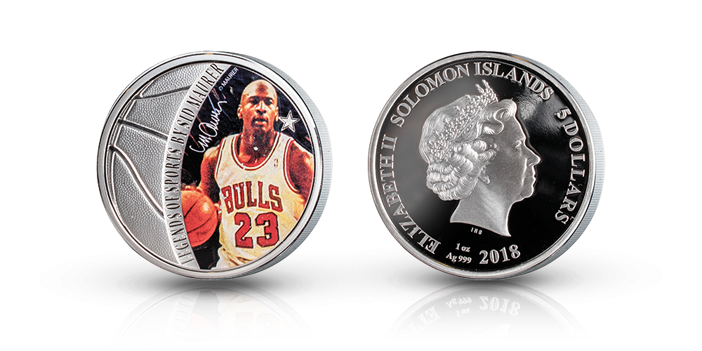 Michael Jordan -hopearaha väripainatuksella Michael Jordan -hopearaha väripainatuksella