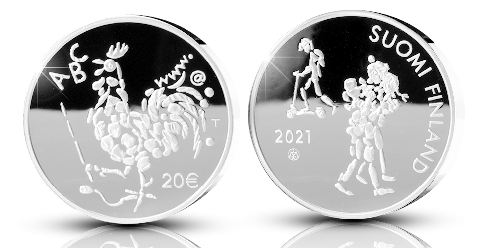 Numerointi tulee rahan tunnuspuolelle vuosiluvun 2021 alle Numerointi tulee rahan tunnuspuolelle vuosiluvun 2021 alle