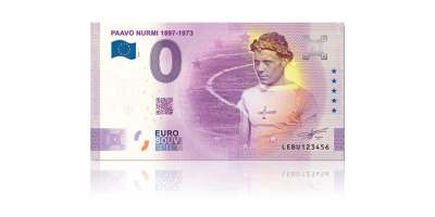 Paavo Nurmi 125 vuotta 0 € -seteli 2022