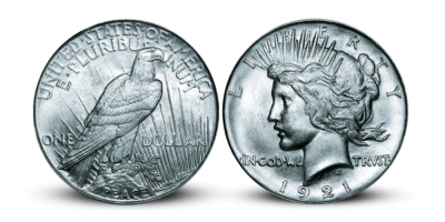 Peace 1 $ 1921 Ag high relief 