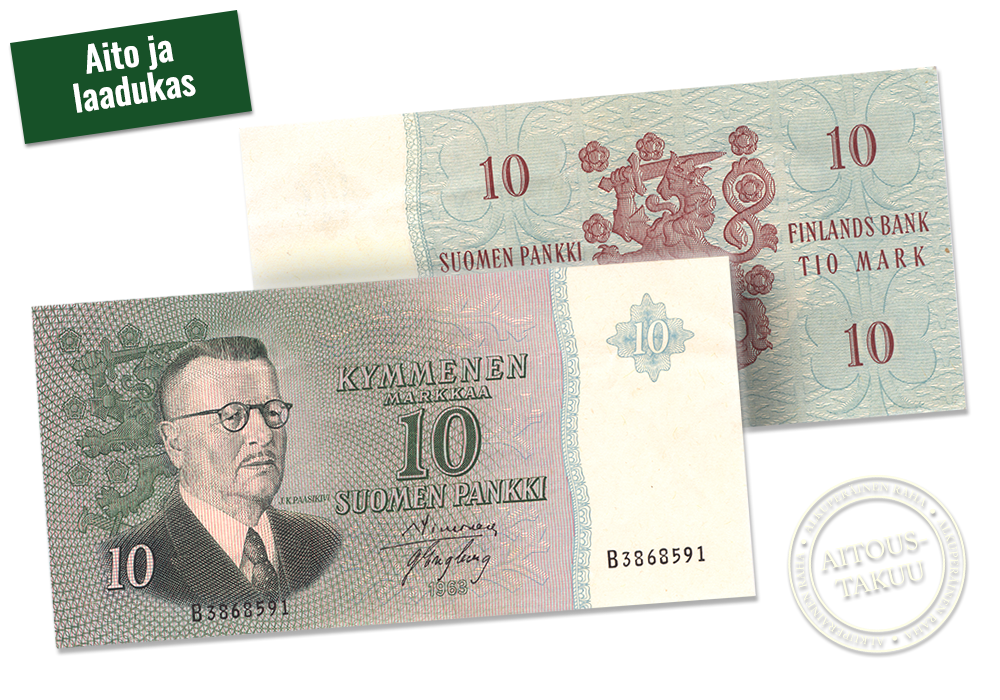 Presidentti Paasikiveä kuvaava 10 markan seteli