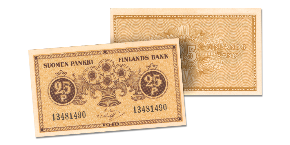 Suomen ainoa liikkeeseen laskettu 25 pennin seteli