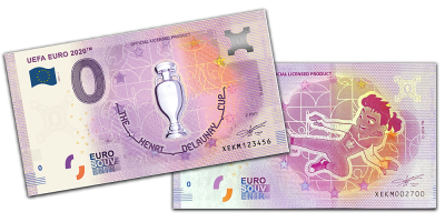UEFA Euro 2020 Pokaali ja Maskotti 0 € -setelit 